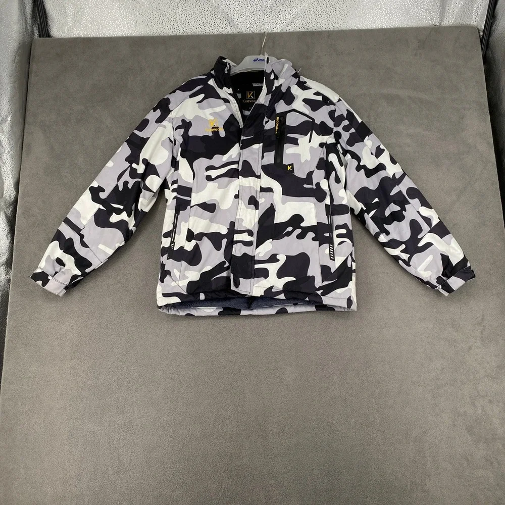 Keevoom Boys Camo Ski Jacket Grey Black Fleece Lined Waterproof Size 10-12